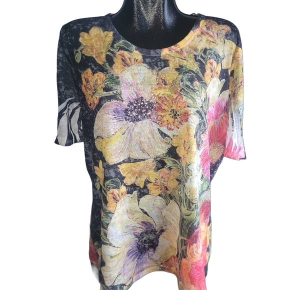 Vintage Valenti Floral Print Short Sleeve Top Sz.X - Picture 1 of 7